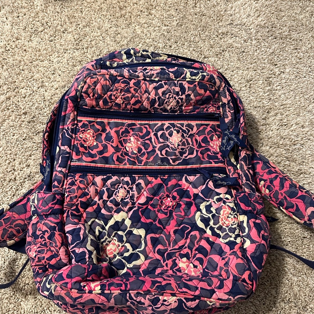 Vera Bradley Pink and Blue Paisley Backpack with Durable Fabric